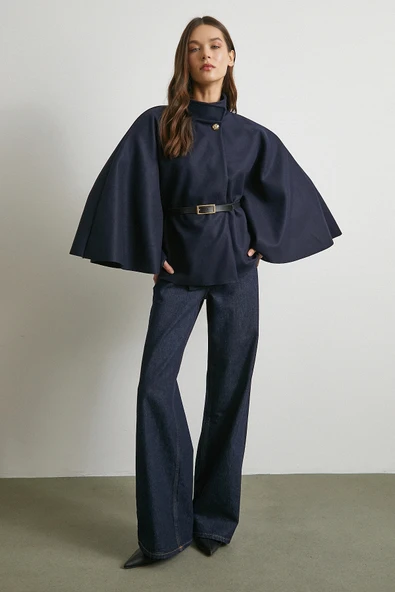 Kemerli Kaşe Panço Lacivert