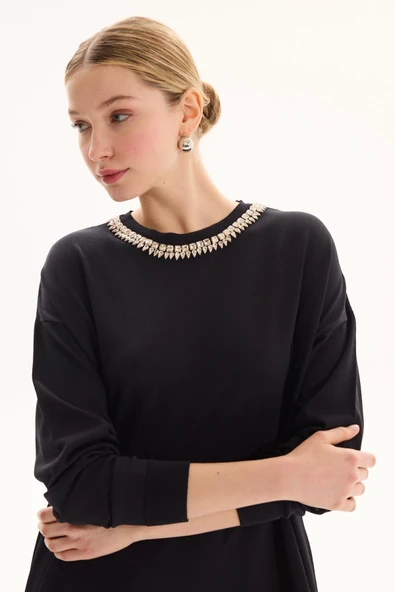 AMORE TAŞ İŞLEMELİ TRİKO ELBİSE - Resim 5