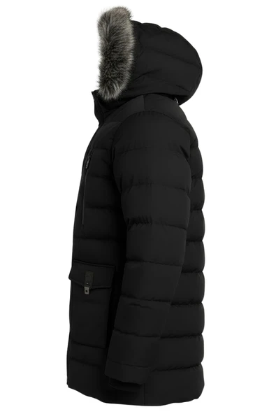 Erkek Siyah Erkek Outdoor Su Geçirmez Kapüşonlu Kışlık Kaban – Rüzgar ve Yağmura Dayanıklı  Mont&Kaban - 3