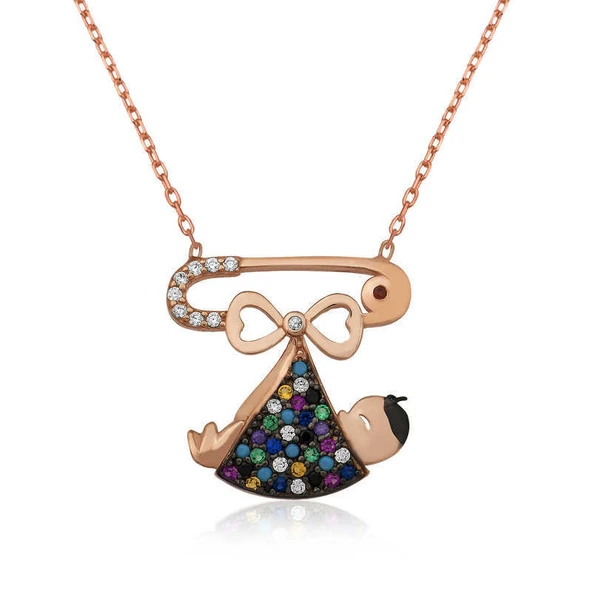 Gümüş Yeni Doğmuş Bebek Kolye ürün görseli 1