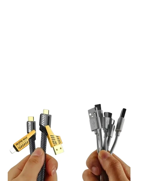 4'ü 1 Arada USB Hızlı Şarj ve Veri Kablosu – 65W Güç, Çoklu Bağlantı, 1.2m - 5