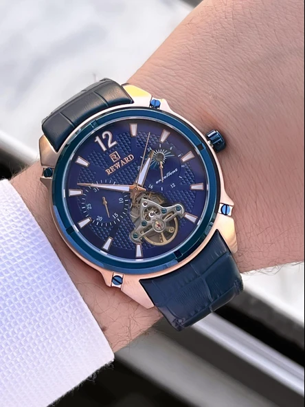 Reward Otomatik Deri Kordon 5 Atm Suya Dayanıklı Erkek Kol Saati VS.BLKT.0637 - Resim 3