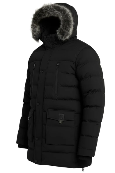 Erkek Siyah Erkek Outdoor Su Geçirmez Kapüşonlu Kışlık Kaban – Rüzgar ve Yağmura Dayanıklı  Mont&Kaban - 4