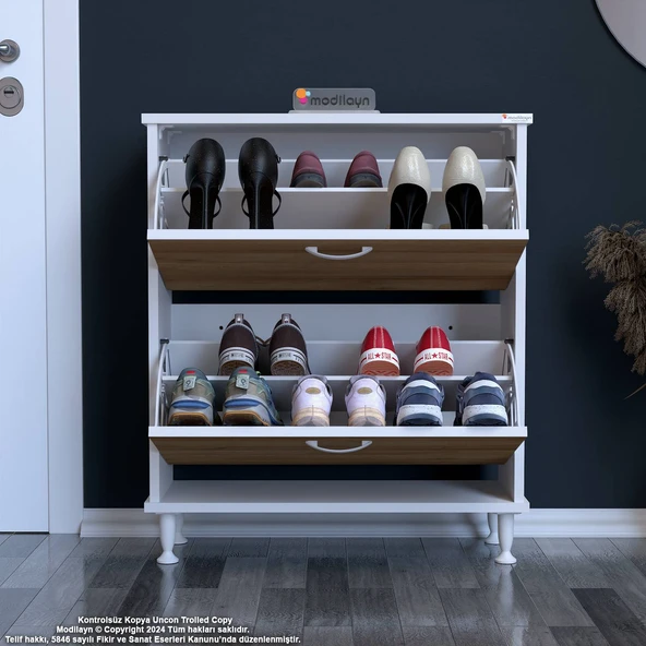 Modilayn UMAY Antre Hol 72x90x26 cm’ lik 2 Düşer Kapak 4 Raf Göz Bölmeli Ayakkabılık - Resim 4