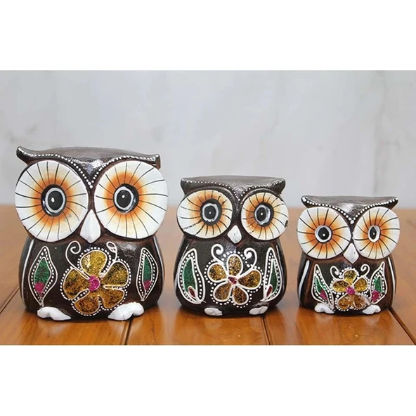 pilelistore Ahşap 3'Lü Baykuş Seti - 2