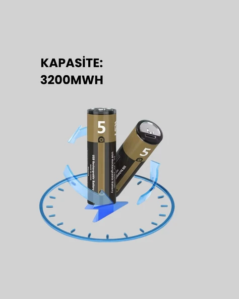 Yüksek Performanslı AA USB Şarjlı Lityum Pil | 1.5V Sabit Güç | 2’li Paket - 2