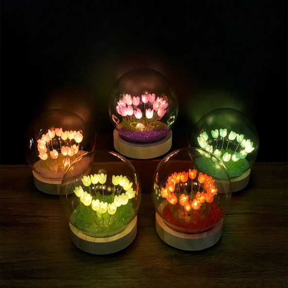 pilelistore Led Işıklı Lale Cam Fanus