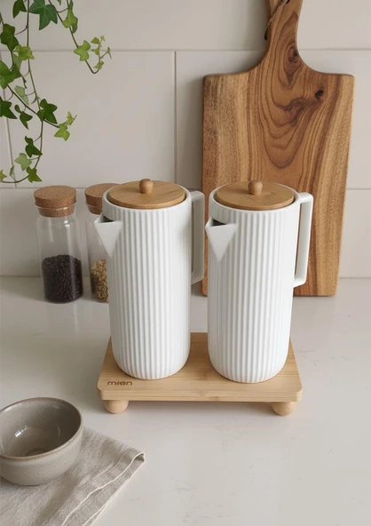 Porselen Yağdanlık Seti - Yağlık Takımı-2x1 Litre - 3