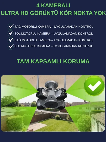 IO781 WİFİ Güvenlik Kamerası 4 Kameralı 20MP ULTRA HD PTZ Hareketli Sesli Gece Görüşlü Akıllı Kamera - 2