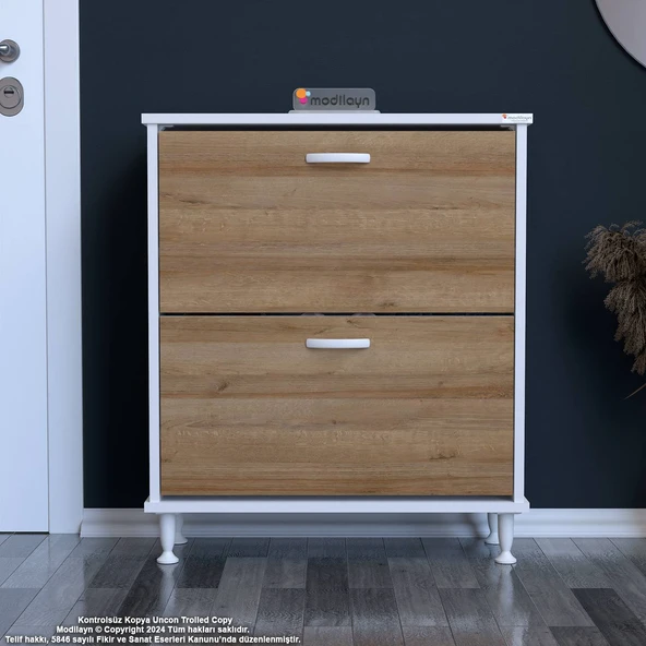 Modilayn UMAY Antre Hol 72x90x26 cm’ lik 2 Düşer Kapak 4 Raf Göz Bölmeli Ayakkabılık ürün görseli 1