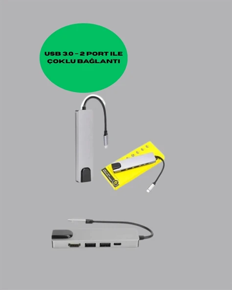 Type‑C Dönüştürücü – 2×USB3.0, SD/MS, 4K HDMI & RJ45 ile Profesyonel Kullanım - 3