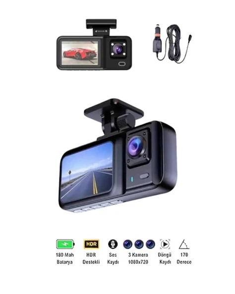 Tam Kapsamlı Araç Güvenliği: 3 Kameralı Full HD Kayıt Sistemi ile Ön, İç ve Arka Görüş - 5