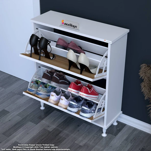 Modilayn UMAY Antre Hol 72x90x26 cm’ lik 2 Düşer Kapak 4 Raf Göz Bölmeli Ayakkabılık - Resim 3
