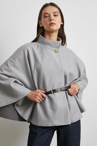 Kemerli Kaşe Panço Gri - Resim 3