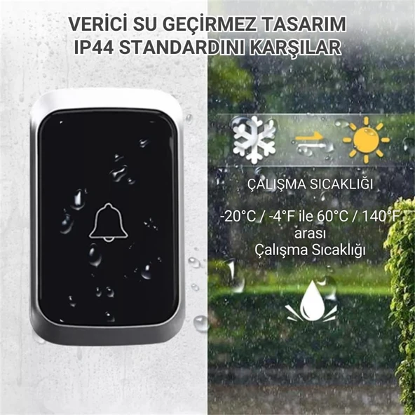 Coofbe Led Işıklı Su Gecirmez Kablosuz Kapı Zili 300 Metre Uzun Menzilli Ev, Ofis Yazlık İçin Yüksek Sesli - 2