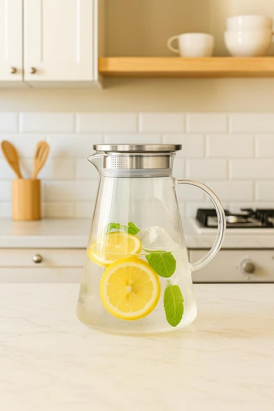 Metal Kapaklı Borosilikat Cam Sürahi 1.8 Litre ürün görseli 1