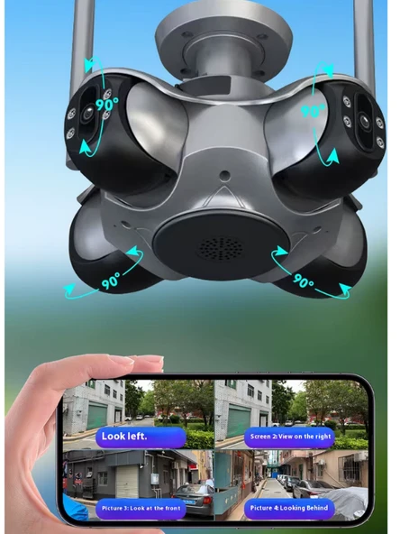 IO781 WİFİ Güvenlik Kamerası 4 Kameralı 20MP ULTRA HD PTZ Hareketli Sesli Gece Görüşlü Akıllı Kamera - 7