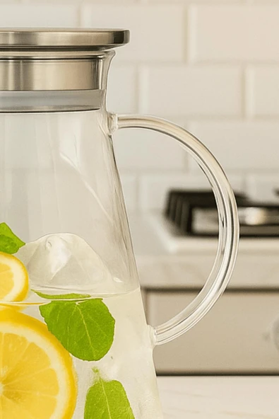 Metal Kapaklı Borosilikat Cam Sürahi 1.8 Litre - Resim 4