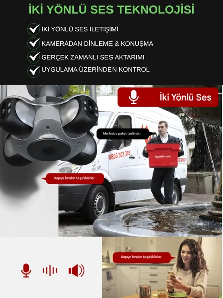 IO781 WİFİ Güvenlik Kamerası 4 Kameralı 20MP ULTRA HD PTZ Hareketli Sesli Gece Görüşlü Akıllı Kamera - 5