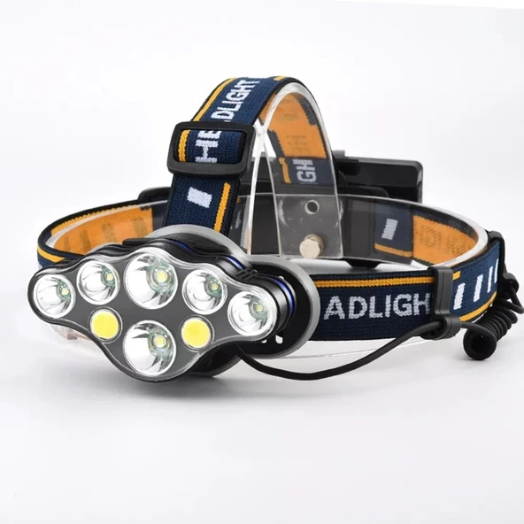 pilelistore Güçlü USB Şarj Edilebilir Profesyonel 8 Modlu 6000 Lümen 8 LED Su Geçirmez Kafa Lambası - Resim 2