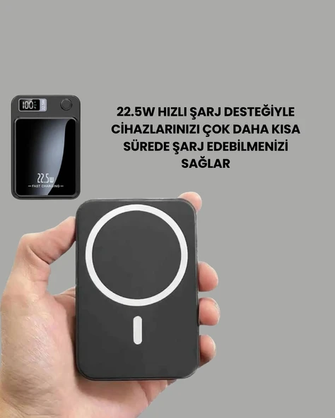 Manyetik ve Hızlı Kablosuz Şarj Güç Bankası Powerbank - 4