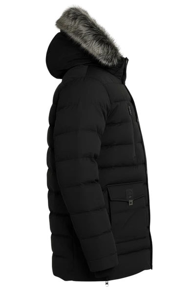 Erkek Siyah Erkek Outdoor Su Geçirmez Kapüşonlu Kışlık Kaban – Rüzgar ve Yağmura Dayanıklı  Mont&Kaban - 2