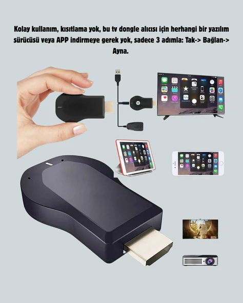 Yazılım Gerektirmeyen Kablosuz Mirroring Adaptörü – 1080p HD Görüntü Kalitesi - 4