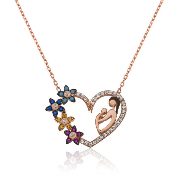 Gümüş Kalpli Anne Çocuk Bayan Kolye ürün görseli 1