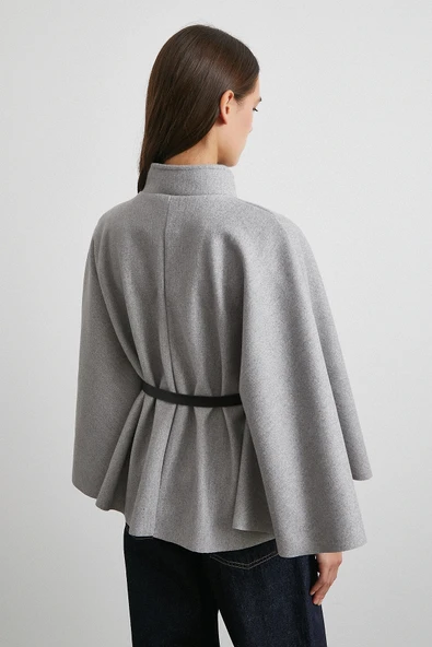 Kemerli Kaşe Panço Gri - Resim 6