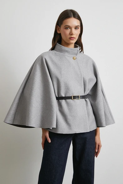 Kemerli Kaşe Panço Gri ürün görseli 1