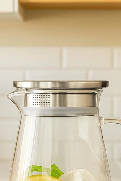 Metal Kapaklı Borosilikat Cam Sürahi 1.8 Litre - Resim 3