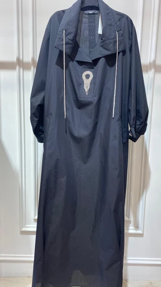 ÖNÜ TAŞLI SİYAH ELBİSE - Resim 4