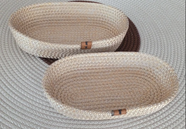 DEKORATİF 2 ADET OVAL SEPET 15*25CM ALTIN KAHVE EV BANYO JÜT ÇOK AMAÇLI DÜZENLEYİCİ ORGANİZER - 5