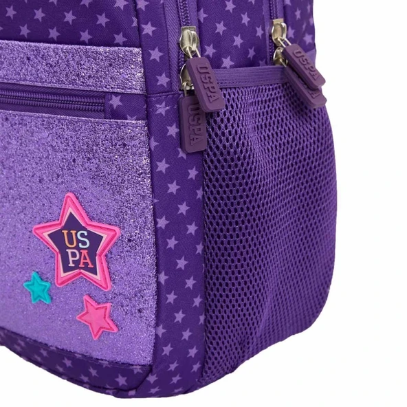 U.S. Polo Mor Simli Yıldız Desenli Okul Çantası - Resim 4