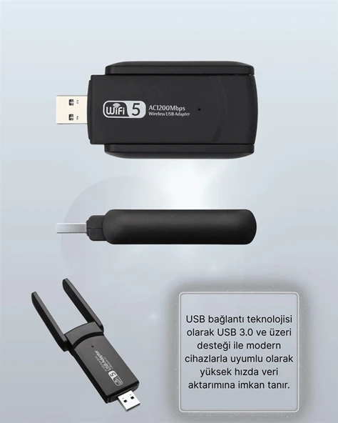 Yüksek Hızlı 1200 Mbps Çift Bant USB WiFi Adaptör – Güçlü Sinyal, Geniş Uyumluluk - 5