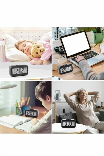 Dijital Işıklı Alarmlı Çalışma Masası Ekran Pilli Çalar Saat - 4