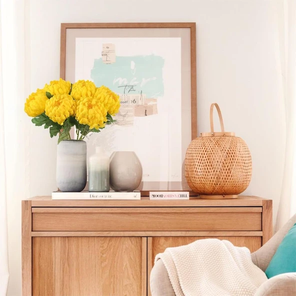 Yapay Çiçek Krizantem Sarı Açık 90cm Tek Dal Kumaş Çiçek Uzun Dal - Resim 3