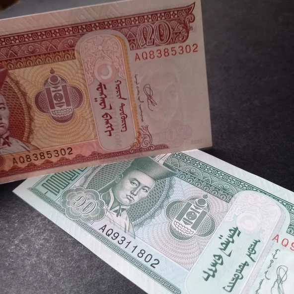 Escoines Koleksiyon 3996368f804ef75b5e 2020 Moğolistan 10 / 20 Tugrik takım ÇİL kağıt para - Resim 4