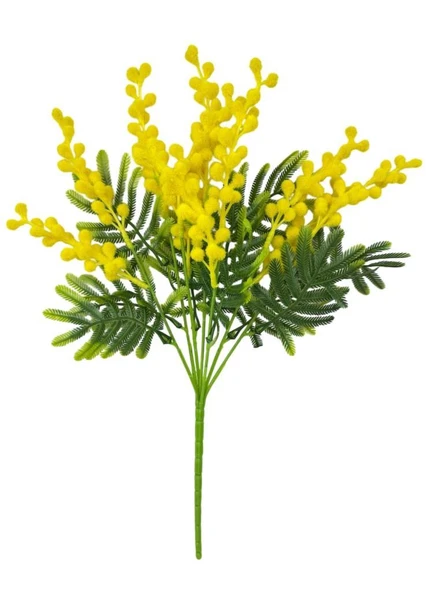 Yapay Çiçek Sarı Mimoza Demeti 5 Dallı 38cm Mimosa Yapay Bitki - 3