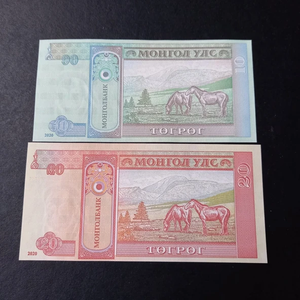 Escoines Koleksiyon 3996368f804ef75b5e 2020 Moğolistan 10 / 20 Tugrik takım ÇİL kağıt para - Resim 2