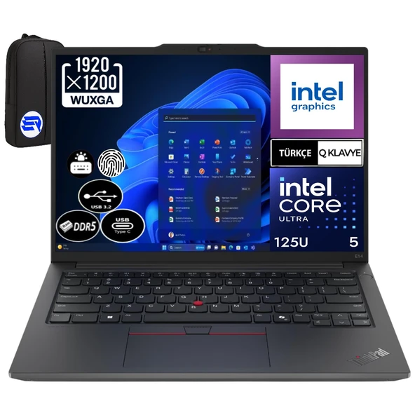 Lenovo Thinkpad E14 Gen 6 21M70092TXEP7 Ultra 5-125U 64GB Ram 1tb SSD Intel Graphics 14" Wuxga WIN11 Pro + Elektropasaj Çanta ürün görseli 1
