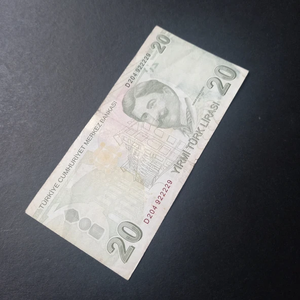 Escoines Koleksiyon 3996368f6bf0b64214 9.Emisyon 20Türk-Lirası Güzel Numara D204 922229 kağıt para - 4