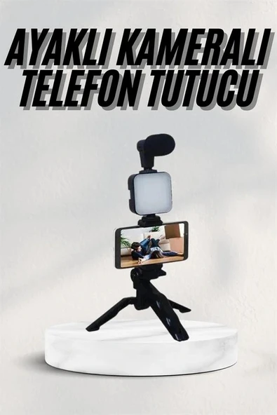 Telefon Tutucu Led Işıklı Kumandalı Mikrofon Telefon Vlog Video Kayıt - 2