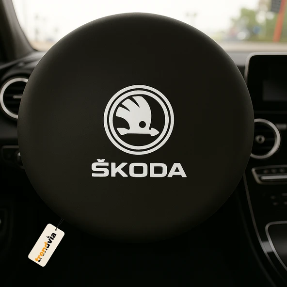 Skoda Uyumlu Siyah Direksiyon Koruma Kılıfı  Penye Kumaş Dokuma