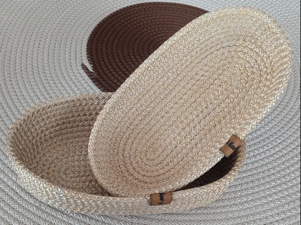 DEKORATİF 2 ADET OVAL SEPET 15*25CM ALTIN KAHVE EV BANYO JÜT ÇOK AMAÇLI DÜZENLEYİCİ ORGANİZER - 4