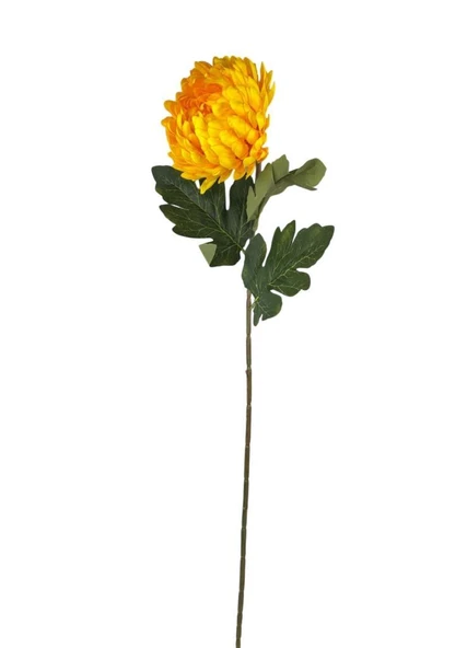 Yapay Çiçek Krizantem Sarı Koyu 90cm Tek Dal Kumaş Çiçek Uzun Dal - Resim 2