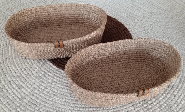 DEKORATİF 2 ADET OVAL SEPET 15*25CM ALTIN KAHVE EV BANYO JÜT ÇOK AMAÇLI DÜZENLEYİCİ ORGANİZER - 2