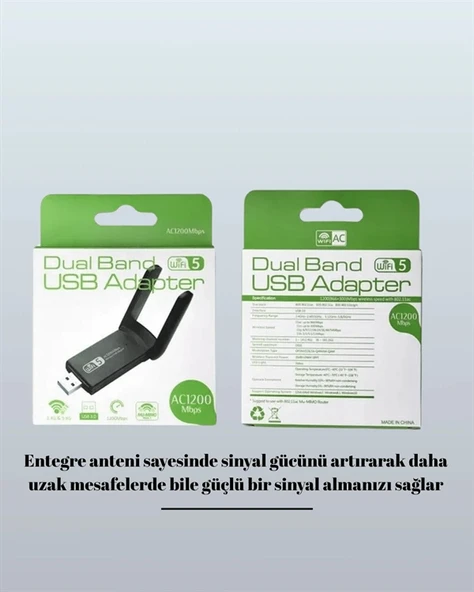 Tak-Çalıştır Özellikli Çift Bant WiFi Adaptör – 1200 Mbps - 4