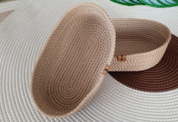 DEKORATİF 2 ADET OVAL SEPET 15*25CM ALTIN KAHVE EV BANYO JÜT ÇOK AMAÇLI DÜZENLEYİCİ ORGANİZER - 3