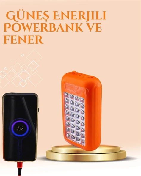 Gold Silver Güneş Enerjili Powerbank Işıldak – 10000 mAh, Taşınabilir, Suya Dayanıklı, 32 LED - 2